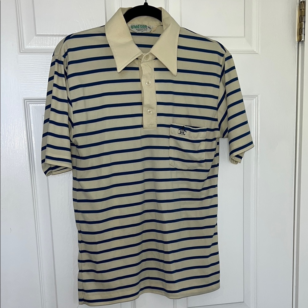 Grand Slam Cream and Blue Polo Shirt Classic Stripes